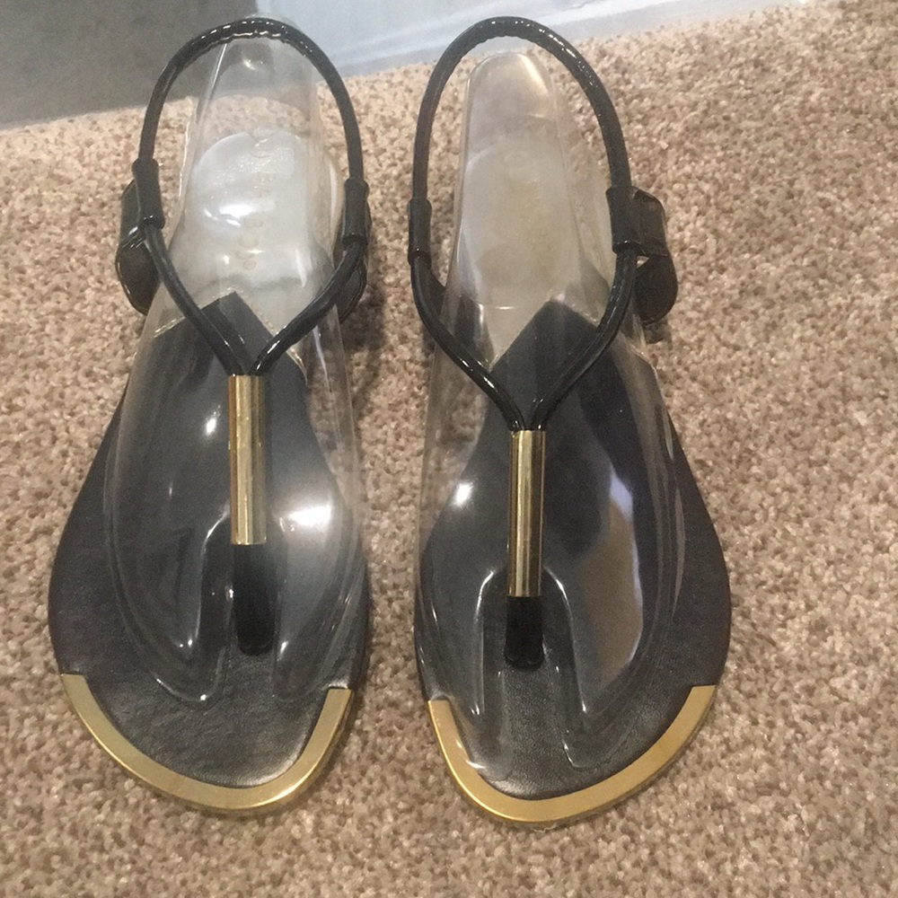 Brand-New Black and gold thong sandals